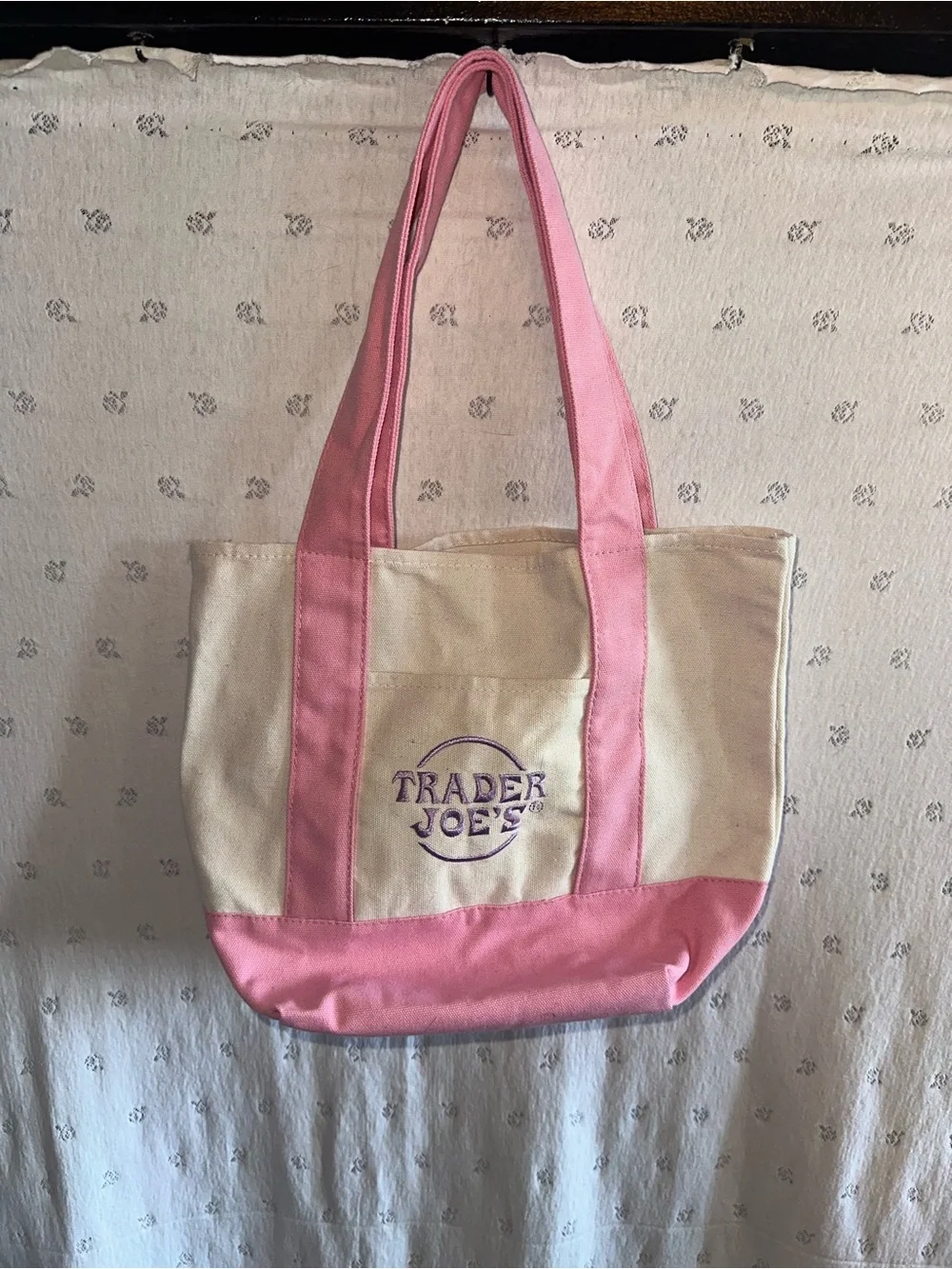 Trader Joe's Pink & Cream Canvas Tote Bag